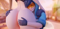 2girls 3d absurdres addickt3d amelie_lacroix ass blender blizzard_entertainment chainsmoker female gigantic_ass grabbing graffiti_tracer highres huge_ass hyper hyper_ass lena_oxton no_panties nova_(starcraft) nova_widowmaker overwatch overwatch_2 starcraft starcraft_2 thick_thighs tracer wide_hips widowmaker