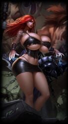 ai_edit big_ass big_breasts breasts_bigger_than_head enormous_breasts high_heels hourglass_figure huge_breasts leather leather_clothing leather_skirt miniskirt pentakill_series pentakill_sona pointless_clothing red_hair redhead redhead_female redheaded_female riot_games skirt sona_(league_of_legends) sona_buvelle spiked_bracelet tattoo tattoo_on_arm tattooed_arm tattoos thick_thighs
