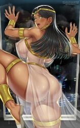 1boy :d absurdres against_window anklet armband armlet ass backboob bar_censor black_hair blush breasts censored city cityscape come_hither commentary_request curvy dark-skinned_female dark_skin dress exhibitionism fanbox_username female forehead_jewel gem gold green_eyes green_gem hair_tubes heart heart-shaped_pupils highres huge_ass huge_breasts isis_ishtar jewelry konami-kun large_breasts leg_up long_hair looking_at_viewer looking_back narrow_waist night nipples no_bra no_panties open_mouth paid_reward_available patreon_username pixiv_id public_indecency pussy reflection seductive_smile see-through_clothes see-through_dress shoes sky smile solo_focus steam sweat symbol-shaped_pupils teeth thick_thighs thigh_bands thighs tiara tongue type-dog upper_teeth_only watermark web_address white_dress white_shoes wide_hips window wristband yu-gi-oh! yu-gi-oh!_duel_monsters yu-gi-oh!_tag_force