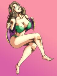 big_breasts bikini bra brown_hair crossed_legs green_eyes jacket jojo's_bizarre_adventure long_hair pinup shuckmeister