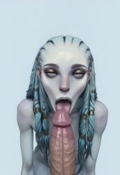 ai_animation ai_generated alien alien_girl alien_humanoid blowjob blue_hair confident confidently_naked deepthroat fellatio grey_eyes grey_skin gwyndala happy human human_penis leaning_forward looking_at_partner skinny_female small_breasts smiling star_trek star_trek_prodigy sucking_penis tagme vau_n'akat_(species) video young_female