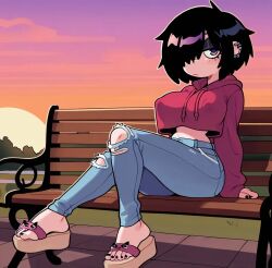 ai_generated black_hair cute cute_face ear_piercing emo female female_focus female_only hot massive_ass massive_breasts medium_hair peircings purple_eyes