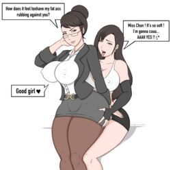 2girls ahe_gao ahegao chun-li clothed crossover dialogue dialogue_box erect_nipples erect_nipples_under_clothes female_only final_fantasy final_fantasy_vii lap_dance multiple_girls ne1v1a orgasm pantyhose professional_chun-li street_fighter tifa_lockhart voluptuous wide_hips yuri