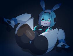 ahe_gao animated blue_eyes blue_hair cum dark-skinned_male dark_skin humanoid_penis mating_press original_character robot robot_girl sex tagme video