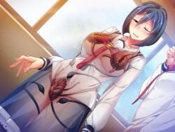 1boy arm_at_side beetle blue_eyes blue_hair blue_skirt blush breasts bug clenched_hand collarbone day dutch_angle female game_cg hair_between_eyes indoors large_breasts large_variant_set living_clothes long_sleeves mizushima_aoi mole nana_g necktie non-web_source nose_blush official_art one_eye_closed open_mouth out_of_frame pussy_juice red_necktie sailor_element school_uniform see-through_clothes see-through_silhouette serafuku shirt short_hair skirt solo_focus standing straight tears teeth tentaclothes transparent variant_set white_shirt wince window x-ray