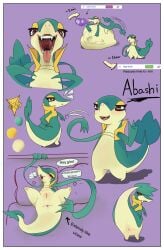 abashi_(globaldonut34) anus ass belly big_belly death dialogue digestion dominant dominant_female english_text eyeshadow fatal_vore female feral generation_5_pokemon genitals globaldonut34 hi_res interspecies looking_at_viewer lying makeup model_sheet multiple_scenes nintendo on_back open_mouth oral_vore plant pokemon pokemon_(species) pokephilia presenting presenting_anus presenting_vulva reptile scalie sequence simple_background smaller_pred snake snivy solo tail talking_to_viewer text vines vore vulva