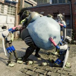 alienwrench android blender female female_only female_pred huge_ass huge_breasts marathon_(bungie) recon_(marathon) robot robot_girl robot_pred struggling_prey thick_thighs vandal_(marathon) vore vore_belly