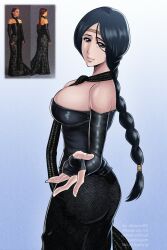 1girls ass big_ass big_breasts black_dress black_hair bleach breasts cosplay costume crossover_cosplay dress female female_only ivizard large_breasts padme_amidala padme_amidala_(cosplay) reference_image smile star_wars unohana_retsu