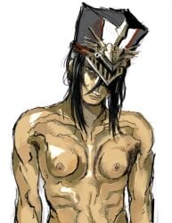 1girls biceps black_hair breasts buff female female_focus female_only glaring glaring_at_viewer hat hat_only long_hair looking_at_viewer morag_ladair_(xenoblade) muscular muscular_female nipples nude nude_female scowl small_breasts solo solo_female solo_focus strong_female thefallenland topless topless_female xenoblade_(series) xenoblade_chronicles_2