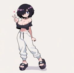 ai_generated black_hair cute cute_face ear_piercing emo female female_focus female_only hot massive_ass massive_breasts medium_hair peircings purple_eyes