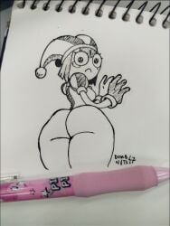 big_ass big_butt dumbnuts47 glistening jester looking_at_viewer pomni pomni_(the_amazing_digital_circus) self_upload the_amazing_digital_circus traditional_media traditional_media_(artwork)