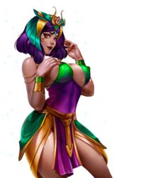 big_breasts clothed egyptian purple_hair thighs