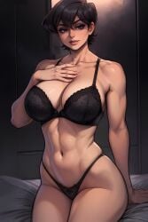 1girls abs ai_generated ass bed big_breasts big_thighs black_lingerie black_underwear blush breasts busty cleavage collarbone curvaceous_female curvy curvy_body curvy_female curvy_figure curvy_hips defined_muscles female female_only g-string high_waisted_thong hourglass_figure hourglass_figured_female huge_breasts huge_thighs komi-san_wa_komyushou_desu komi_shuuko lace lace-trimmed_bra lace-trimmed_panties lace_trim large_breasts large_thighs legs_together lingerie lingerie_only lips mature_female micro_panties milf muscular muscular_female navel plump_lips purple_eyes see-through see-through_clothing short_hair sitting solo solo_female teasing teasing_viewer thick_eyebrows thick_thighs thighs thong toned toned_female underwear underwear_only voluptuous