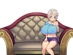 big_breasts blue_shirt blush braid braided_hair breasts couch cow_girl elin_(legend_of_queen_opala) embarrassed erect_nipples erect_nipples_under_clothes female frilled_skirt fully_clothed horns huge_breasts legend_of_queen_opala long_breasts looking_at_viewer miniskirt nipple_bulge purple_skirt sethxzoe shirt short_skirt short_sleeves shy silver_hair single_braid sitting skinny skirt small_but_busty small_horns smaller_female sofa solo underboob white_hair white_horns white_skin