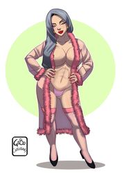 1girls arabian artist_name breasts busty cleavage female gabocaricaturas heels hijab hips hourglass_figure legs lips lipstick looking_at_viewer married_female muslim no_bra open_clothes original original_character panties red_lips red_lipstick robe tan_skin thick_legs thick_thighs thigh_highs thighhighs thighs voluptuous watermark wide_hips
