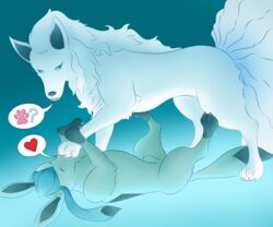 1boy alolan_ninetales ambiguous_gender anatomically_correct animal_genitalia ass canine duo eeveelution female feral fox furry glaceon hi_res interspecies kitsune male mammal ninetales nintendo paws pokémon_(species) pokemon pokemon_dppt pokemon_sm saja1222 sheath size_difference smaller_male video_games