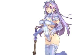 1girls big_breasts bikini bikini_armor_explorers cute mace petite purple_hair standing stockings transparent_background