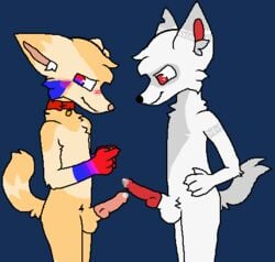 ace_(ma-x) aliasing alpha_channel animal_genitalia animal_penis anthro balls blush bodily_fluids canid canine canine_penis canis claws collar collar_only comparing comparing_penis domestic_dog duo ear_tuft erection floppy_ears fox fur genital_fluids genitals grey_body grey_fur grin hands_on_hips inner_ear_fluff knot low_res ma-x_(artist) male male/male mammal mismatched_ears mostly_nude multicolored_body multicolored_eyes multicolored_fur naughty_face nervous notched_ear nude penis precum red_eyes rio_(ma-x) sheath simple_background smile standing tan_body tan_fur transparent_background tuft two_tone_body two_tone_fur