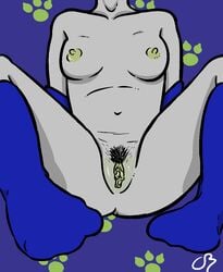 1girls armwear blue_background blue_socks green_nipples grey_skin head_out_of_frame homestuck labia littleolcatballs ms_paint_adventures naked nepeta_leijon nipples petite pubic_hair pussy small_breasts socks solo troll