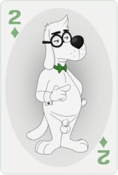 animal_genitalia anthro balls beagle belly bottomless bow_tie canid canine canis clothed clothing cuff_links dad_bod domestic_dog dreamworks eyewear flaccid fully_sheathed fur genitals glasses half-closed_eyes hi_res hunting_dog jay_ward_productions male male_only mammal mr._peabody mr._peabody_and_sherman narrowed_eyes neenya nude penis playing_card rocky_and_bullwinkle scent_hound sheath simple_background solo transparent_background two_of_diamonds universal_pictures universal_studios white_body white_fur