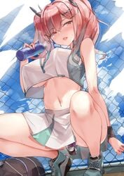 1girls anus ass azur_lane barely_visible_anus big_breasts big_thighs braless breasts bremerton_(azur_lane) bremerton_(scorching-hot_training)_(azur_lane) butt butthole clothed_masturbation clothing crop_top crop_top_overhang dildo dildo_in_pussy dildo_under_panties drinking drinking_water erect_nipples erect_nipples_under_clothes eyebrows eyelashes female female_focus female_only huge_breasts large_breasts long_hair looking_at_viewer masturbation mole mole_under_eye navel_piercing no_bra panties pantsu partially_clothed qigas red_eyes red_hair sex_toy shoes short_socks skirt skirt_lift sneakers socks squatting thick_thighs thong twintails underboob upskirt vaginal_insertion vibrator water