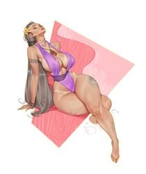 1girls ass big_ass big_breasts breasts character_request cleavage closed_eyes curvy dark-skinned_female dark_skin female female_only hourglass_figure huge_ass huge_breasts inputwo long_hair simple_background solo tanline thick_thighs voluptuous wide_hips