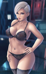 1girls big_breasts bra breasts cleavage cora_harper female female_only flowerxl human human_only large_breasts lingerie looking_at_viewer mass_effect mass_effect_andromeda panties solo thighhighs