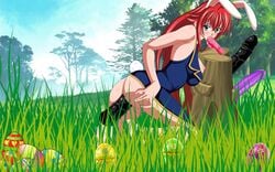 artemisumi big_breasts bunny_costume bunny_ear bunny_ears bunny_girl bunny_tail bunnysuit commission dildo dildo_in_ass dildo_in_mouth easter easter_bunny easter_egg easter_eggs fellatio grass grassland high_school_dxd nipples oral red_hair rias_gremory sex_toy sex_toys