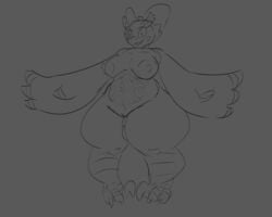 5:4 absurd_res accessory animal_crossing anthro avian belly bird breasts celeste_(animal_crossing) claws feathers feet female genitals hair_accessory hair_ribbon hairbow hi_res kentuckiyucki monochrome nintendo nipples owl pussy ribbons solo talons thick_thighs video_games wide_hips wings