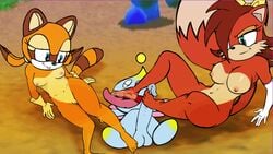 animated channeldulceisis chao_(sonic) female fiona_fox foot_lick footjob gif marine_the_raccoon naked saliva sonic_(series)