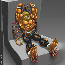 abs anthro armpits arms_up black_pants bondage bondage_harness bulge claws digimon dlpeattie eyes_closed fist furry furry_male furry_only furry_tail laugh laughing laughing_man leomon lion male male_only mane muscle muscles muscular muscular_anthro muscular_arms muscular_legs muscular_male muscular_thighs nipple_play pecs penis_outline ragged_clothing ragged_pants snout soles solo solo_focus solo_male sweat sweatdrop sweating sweaty sweaty_body tail tentacle_monster tentacle_on_male tentacle_tickle tentacles tickle tickle_fetish tickle_torture tickling tickling_abs tickling_armpits tickling_belly tickling_feet toe_claws toes