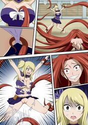 2girls arena blonde_hair breasts brown_eyes fairy_tail flare_corona forced ggc hair helpless imminent_rape imminent_sex lucy_heartfilia miniskirt multiple_girls panties public_use rape red_eyes red_hair restrained scared striped tentacle torn_clothes torn_clothing torn_panties yuri