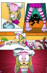 1girls anthro ass chef_hat comic female gaia_the_rabbit half-closed_eyes hedgehoglove imminent_rape imminent_sex mouth_open octopus page_3 rabbit skirt tentacle