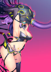 areola_slip areolae armpits arms_up ass asymmetrical_legwear azur_lane barcode barcode_tattoo brainwashing breasts commentary_request corruption dark_persona elbow_gloves english_text female gloves glowing helmet high_ponytail highleg highleg_panties javelin_(azur_lane) mask medium_breasts navel panties progress_bar purple_hair pussy_juice pussy_juice_trail ranguage satou_kuuki single_thighhigh siren_(azur_lane) solo sweat tattoo thighhighs tube underwear