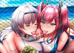 1boy 2girls azur_lane bare_shoulders blush breasts bremerton_(azur_lane) bremerton_(scorching-hot_training)_(azur_lane) censored cheerleader chin_gero closed_eyes crop_top cum cum_on_body cum_on_breasts cum_on_upper_body dark-skinned_male dark_skin eagle_union_(azur_lane) erection eyebrows_visible_through_hair ffm_threesome grey_hair hair_between_eyes hair_ornament hairband hairclip huge_breasts large_breasts light-skinned_female light_skin long_hair looking_at_viewer multicolored_hair paizuri penis pink_eyes pink_hair reno_(azur_lane) reno_(biggest_little_cheerleader)_(azur_lane) see-through shirt short_hair sidelocks sleeveless sportswear straight streaked_hair sweat tennis_uniform threesome twintails two-tone_skirt underboob