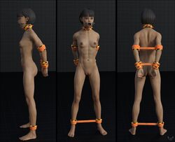 3d abs ana_(katzenauge1) ankle_cuffs arms_behind_back athletic_female barefoot bondage breasts collar cuffs dental_gag female femsub gag innie_pussy katzenauge1 nude open_mouth_gag pussy restrained sex_slave slave slavegirl spreader_bar wrist_cuffs