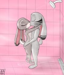 albinefox anthro cheating cheating_girlfriend couple_(disambiguation) disney embrace female flat_chest flat_chested hi_res jack_savage judy_hopps kissing lagomorph leporid male mammal rabbit shower shower_head showering simple_background steam straight wet zootopia