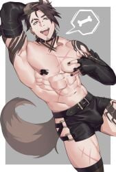 1boy 2d abs armpits bara bridge_piercing buff buff_male bulge bulge_through_clothing clothed clothed_male collar color commission commission_art ear_piercing eyebrow_piercing eyebrow_slit facial_hair fake_animal_ears fake_tail fangs fingerless_gloves fleshkitty full_color gloves long_gloves male male_only manly muscles muscular muscular_male nail_polish nipples_covered no_visible_genitalia open_mouth original original_character pecs piercings puppy scars shaved_eyebrow skimpy_clothes smash solo solo_male speech_bubble spiked_collar split_tongue tail taped_nipples tattoos teeth_showing tongue tongue_out white_border would zink_(zink_mchn)