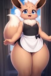2d ai_generated animated awokose big_thighs cute_face eevee eeveelution furry furry_female huge_thighs long_legs maid_apron maid_outfit maid_uniform pokemon sound tagme tail thick_thighs training video