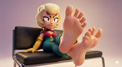 1girl 3d ai ai_generated barefoot big_feet blonde_hair brawl_stars charlie_(brawl_stars) feet feet_fetish female foot_fetish foot_focus gemini soles solo