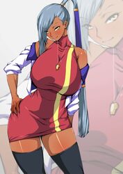 big_breasts code_geass dark-skinned_female dark_skin donson female female_only gym_teacher huge_breasts long_hair mature_female naughty_face ponytail seductive seductive_smile smile solo solo_female solo_focus thick_thighs thighhighs villetta_nu white_hair