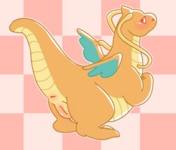 alchemywolf_(artist) blush chubby_female dragon dragonite female feral genitals nintendo pokémon_(species) pokemon pokemon_(species) presenting presenting_pussy pussy solo video_games