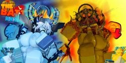 2girls 3d 3d_(artwork) areolae arrymix big_breasts blue_body blue_hair bluesteel_(the_battle_bricks) breasts chains female female_only gloves goldaurum_(the_battle_bricks) helmet nipples nude pussy reference_image roblox roblox_game robloxian rule_63 self_upload tagme the_battle_bricks thighhighs thighs watermark yellow_body yellow_hair