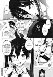 2girls after_sex amorigawa_kaiko amorigawa_mayu big_breasts black_and_white blush breast clothing comic dialogue doujinshi female monochrome panties sanagi_torajirou school_uniform sisters skirt speech_bubble text