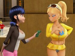 2girls blonde blonde_hair chloe_bourgeois cleavage edit futanari gan_(artist) marinette_cheng marinette_dupain-cheng miraculous_ladybug prostitution screenshot screenshot_edit tagme teenager