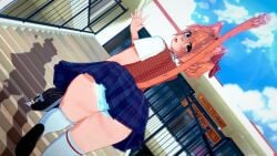 3d bandaid bandaid_on_nose big_ass blue_eyes blue_panties bow bow_in_hair brown_eyes cat_ears cat_tail catgirl coral_pink_hair doki_doki_literature_club freckles freckles_on_ass freckles_on_face freckles_on_thighs kemonomimi koikatsu orange_hair panties pantyshot red_bow redesign sayori_(doki_doki_literature_club) senpien’t side_ponytail skirt tagme thick_thighs thighhighs thighs waving_at_viewer whiskers