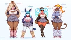 2026 4girls accessory anthro artist_name big_breasts black_clothing black_coat black_sclera black_topwear blue_eyes blue_fingernails blue_nails blush blush_stickers bottomwear breasts cleavage cleavage_cutout clothed clothing coat collared_shirt colored_nails cutout digital_media_(artwork) dress_shirt ear_piercing ear_ring eeveelution eyebrows eyelashes female female_only fingernails fingers fire flaming_hair footwear front_view furgonomics furry-specific_piercing gammainks generation_4_pokemon glaceon glistening_eyelids grin group hair height_comparison infernape jewelry jun_(gammainks) kotomi_(gammainks) legwear long_eyelashes looking_at_viewer loose_socks lopunny mizuki_(gammainks) nails nanako_(gammainks) nintendo piercing pink_clothing pink_dress_shirt pink_fingernails pink_nails pink_scarf pink_shirt pink_topwear pleated_skirt pokemon pokemon_(species) pseudo_hair red_eyes red_fingernails red_nails red_scarf ring_piercing rotom scarf shirt shoes simple_background skirt smile smiling smiling_at_viewer socks squish tail tail_accessory tail_jewelry tail_piercing tail_ring_(piercing) text thigh_squish topwear very_high_resolution white_background white_clothing white_coat white_topwear yellow_fingernails yellow_nails yellow_sclera