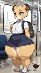 ai_generated anthro anthro_female anthro_focus anthro_only backpack button_down_shirt collared_shirt cub cub_female fat_thighs female female_anthro female_cub female_focus female_only flat_chest footwear furry furry_female furry_only hazel_eyes huge_thighs lion lion_ears lion_girl lion_tail lioness pleated_skirt school_uniform schoolgirl schoolgirl_uniform shirt shoes short_sleeves shortstack skirt slim_waist small_breasts solo solo_anthro solo_female solo_focus subway subway_train tagme thick_thighs train train_interior wide_hips yellow_fur young young_anthro young_female