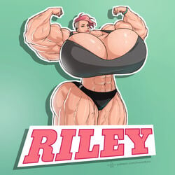 abs big_ass big_breasts extreme_muscles hyper_breasts hyper_muscles moxydoxy muscles muscular muscular_female pink_hair short_hair thick_thighs