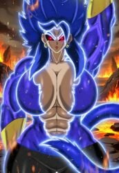 angry angry_face blue_hair breasts corrupted corruption dark-skinned_female dark_eyes dragon_ball dragon_ball_af dragon_ball_super earrings edit edited hell huge_breasts kale muscula muscular muscular_female red_eyes saiyan saiyan_female saiyan_girl saiyan_tail solo super_saiyan_7 tail taller_female